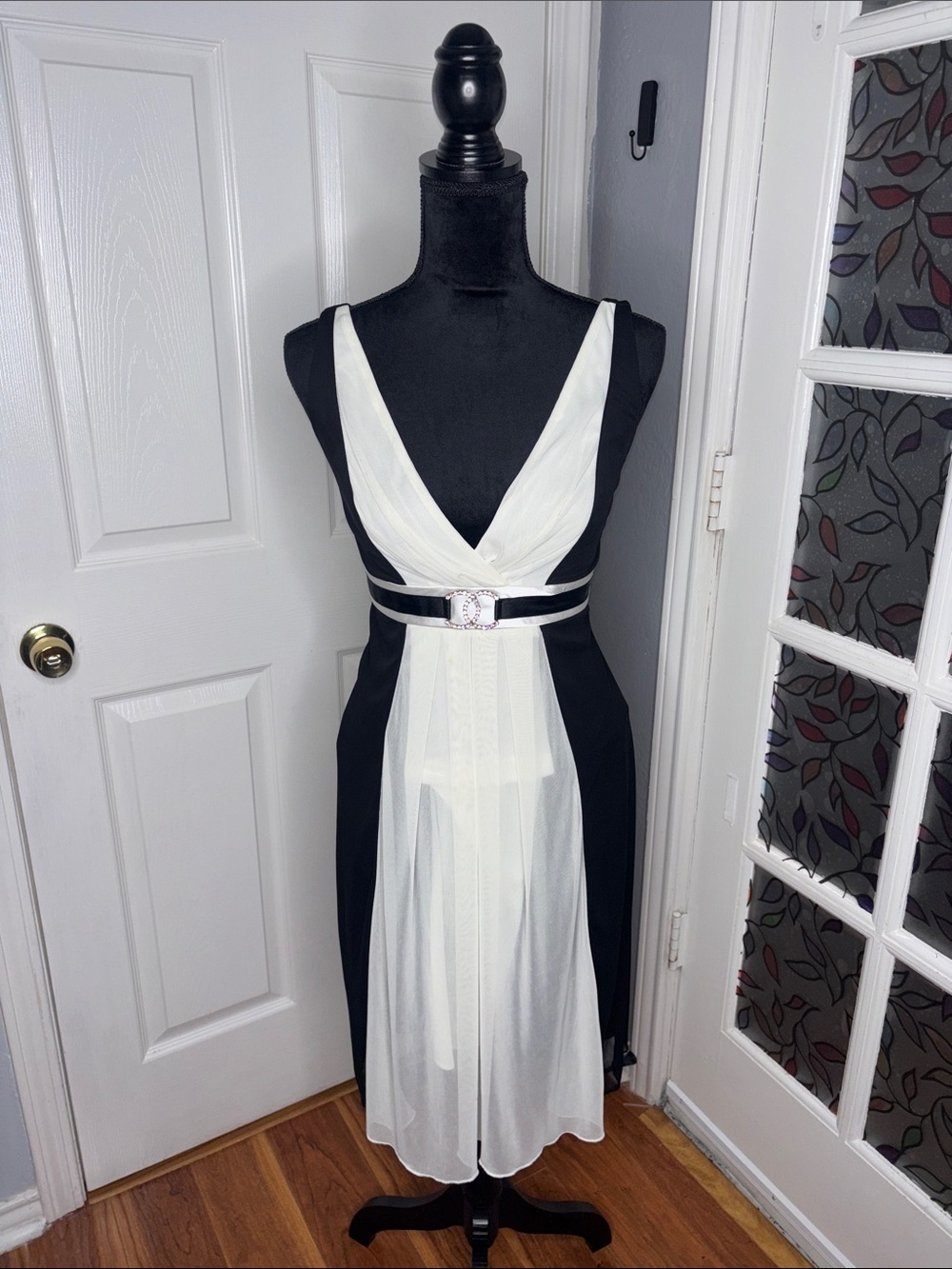 Ruby Rox Black and White Backless V-Neck Cocktail Dress